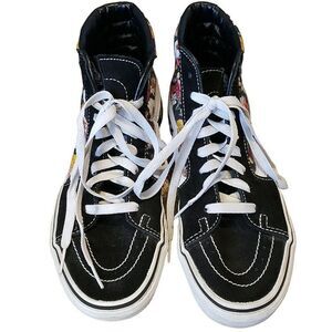 Vans Black High-Top Sneakers with White Laces and Floral Accents